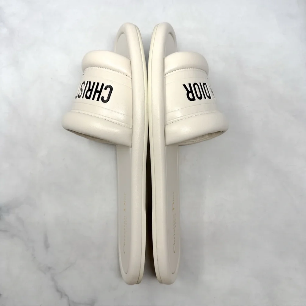 Christian Dior Every-D Logo Lambskin Leather Flat Slide Mule Sandal Shoes 39.5